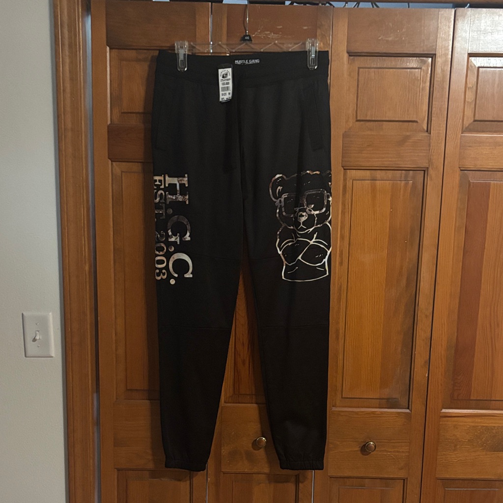 Hustle Gang Black Sweatpants With Bear Graphic